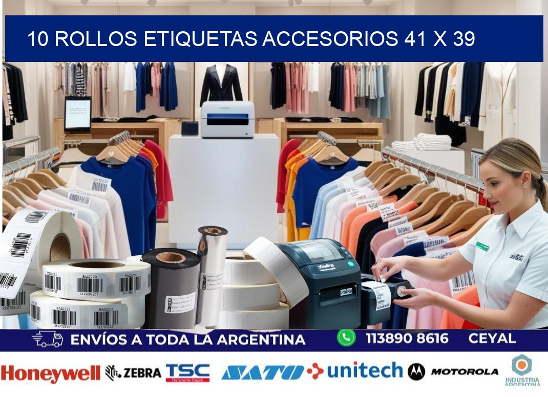10 ROLLOS ETIQUETAS ACCESORIOS 41 x 39