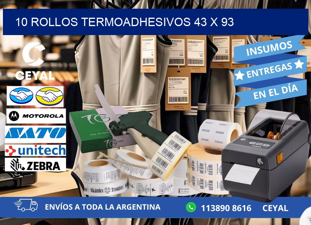 10 ROLLOS TERMOADHESIVOS 43 x 93