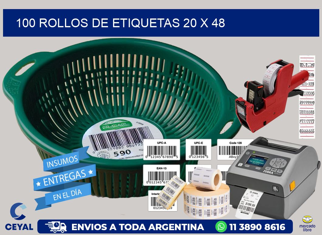 100 ROLLOS DE ETIQUETAS 20 x 48