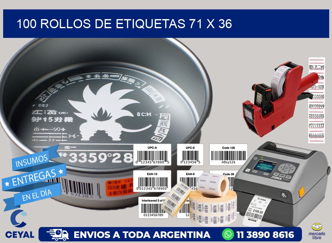 100 ROLLOS DE ETIQUETAS 71 x 36