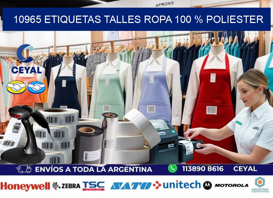 10965 ETIQUETAS TALLES ROPA 100 % POLIESTER