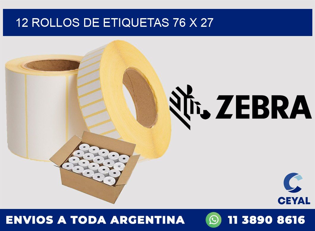 12 ROLLOS DE ETIQUETAS 76 x 27