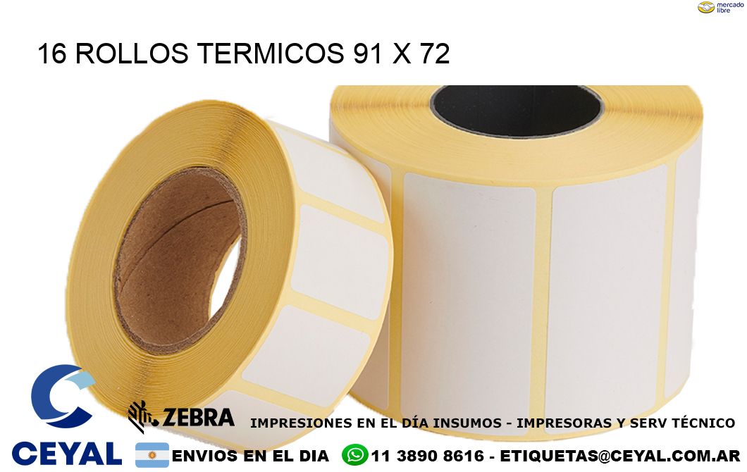 16 ROLLOS TERMICOS 91 x 72