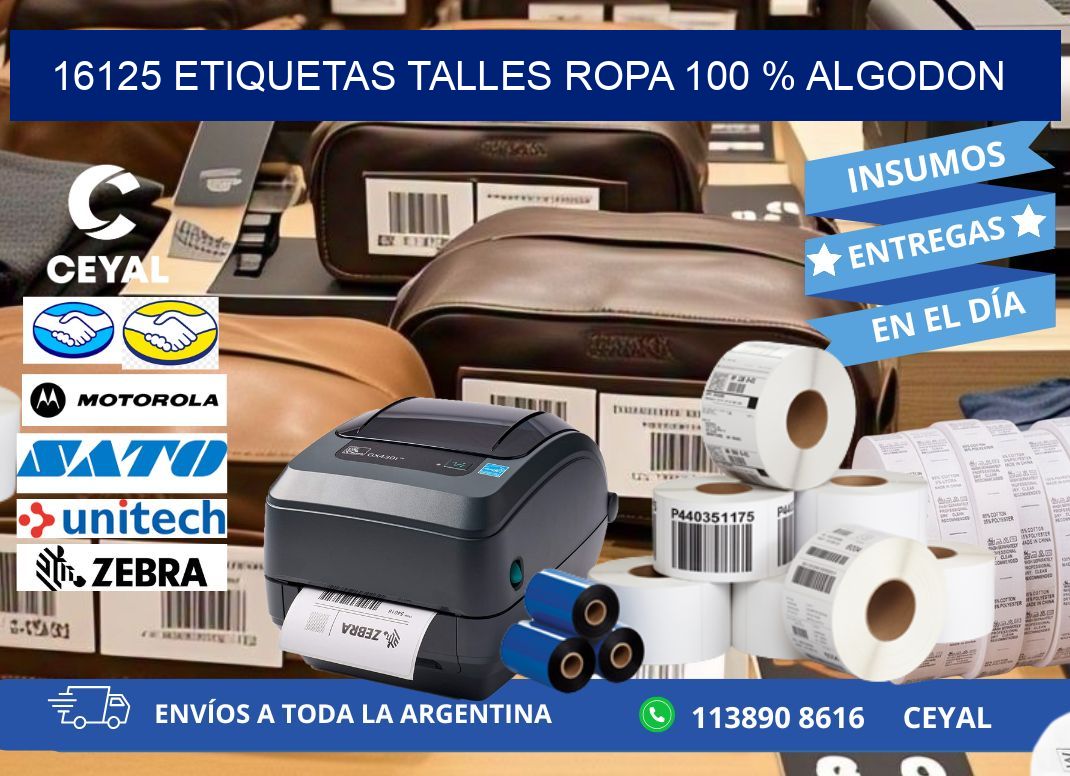 16125 ETIQUETAS TALLES ROPA 100 % ALGODON