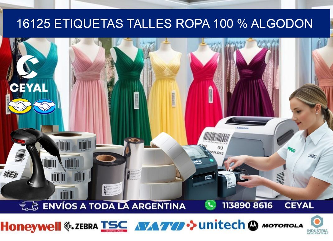 16125 ETIQUETAS TALLES ROPA 100 % ALGODON
