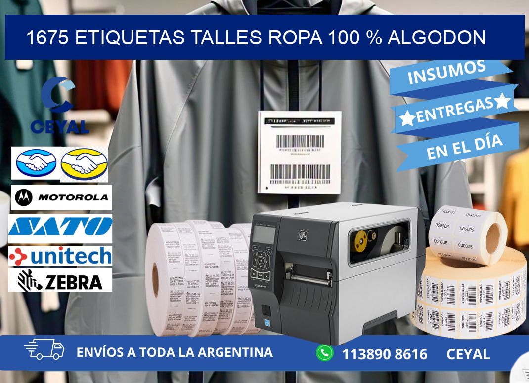 1675 ETIQUETAS TALLES ROPA 100 % ALGODON