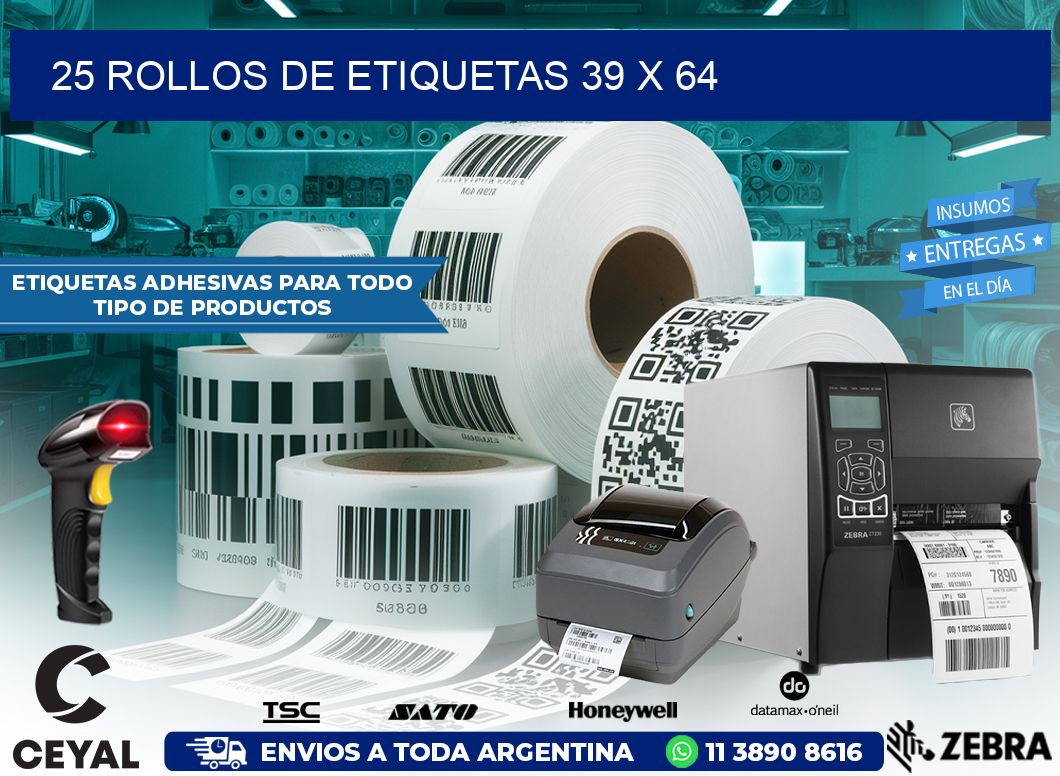 25 ROLLOS DE ETIQUETAS 39 x 64
