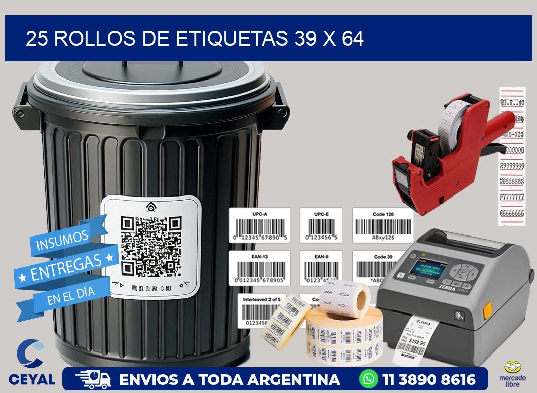 25 ROLLOS DE ETIQUETAS 39 x 64