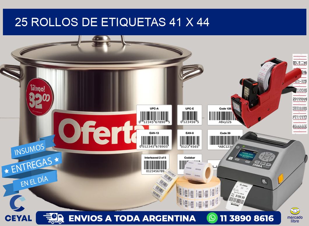 25 ROLLOS DE ETIQUETAS 41 x 44