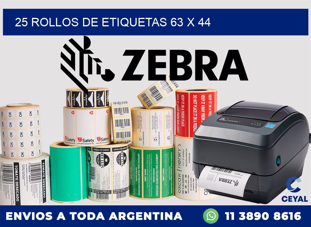 25 ROLLOS DE ETIQUETAS 63 x 44