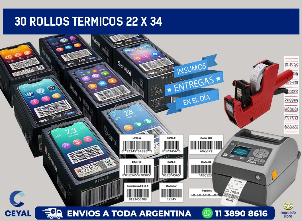 30 ROLLOS TERMICOS 22 x 34