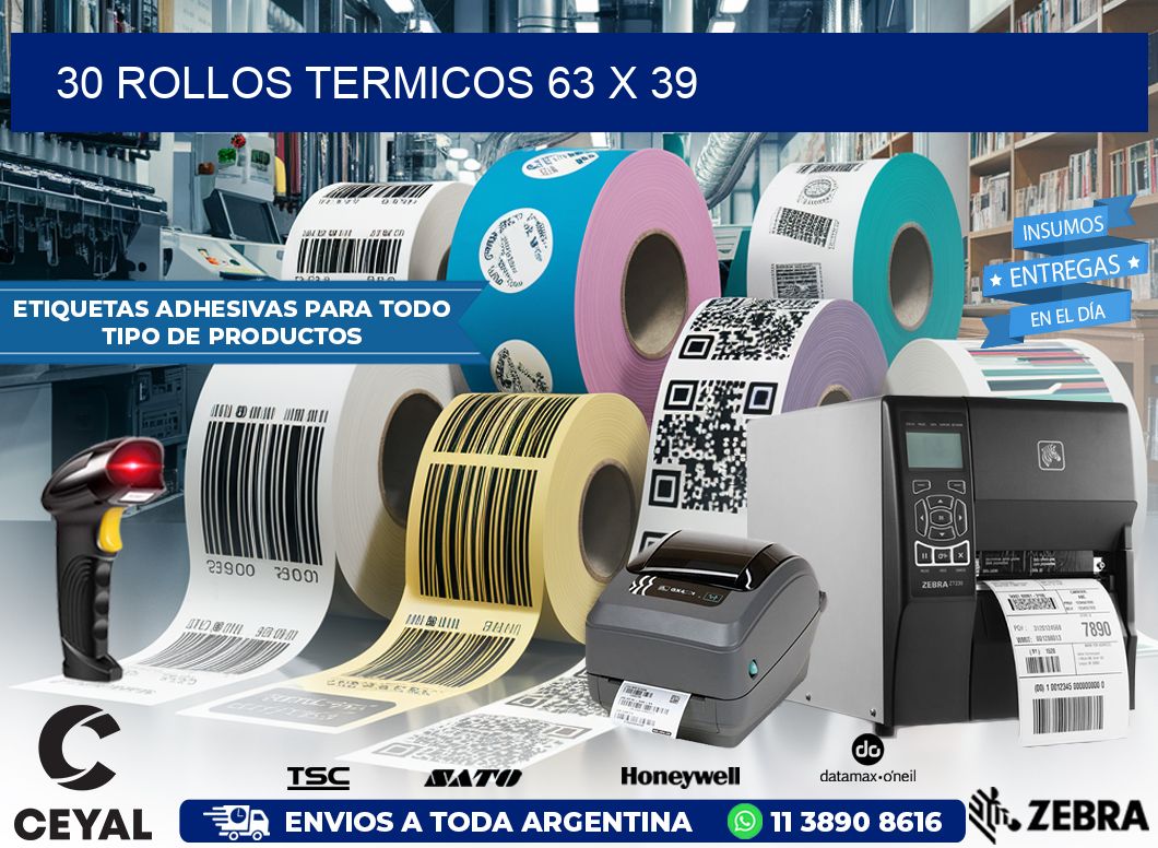 30 ROLLOS TERMICOS 63 x 39