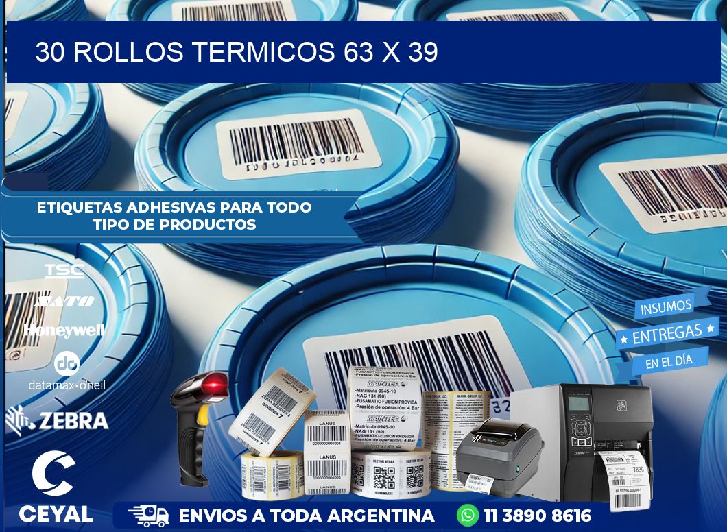 30 ROLLOS TERMICOS 63 x 39