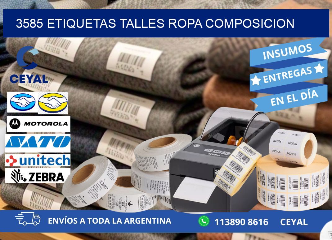 3585 ETIQUETAS TALLES ROPA COMPOSICION