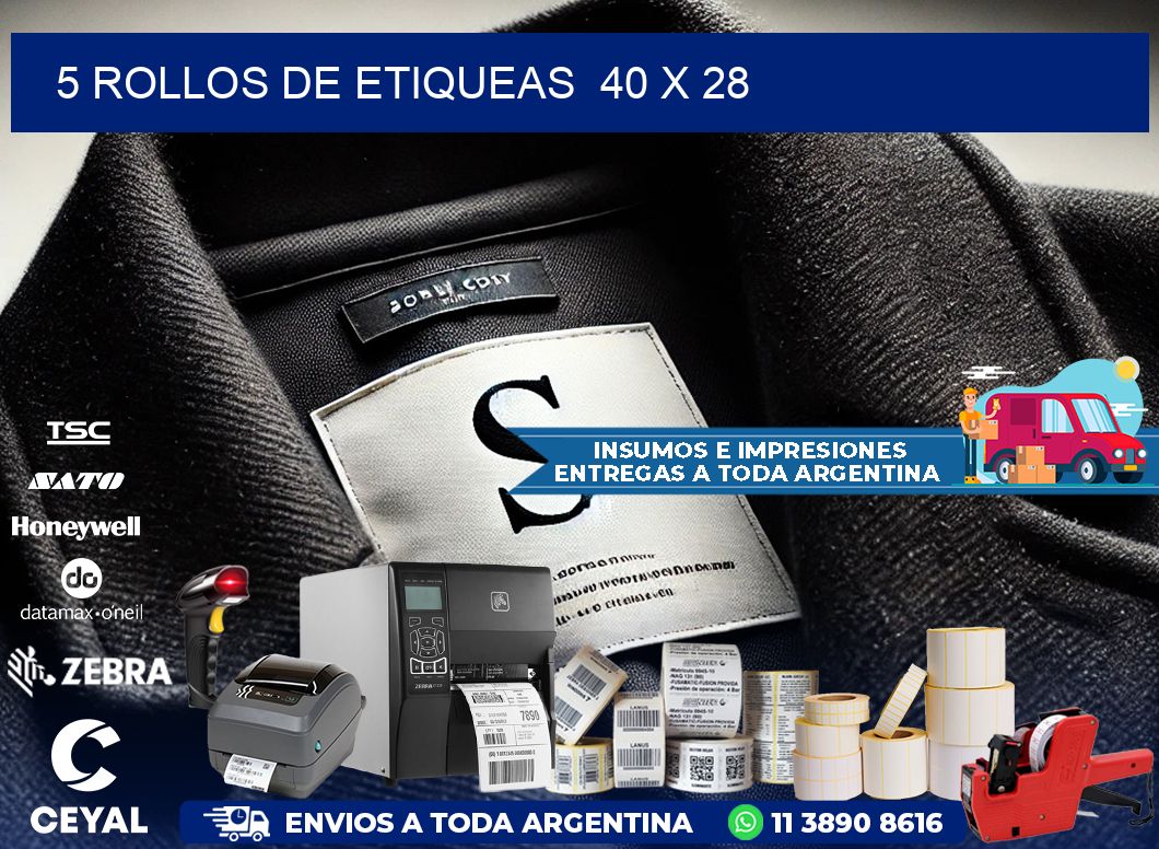 5 ROLLOS DE ETIQUEAS  40 x 28