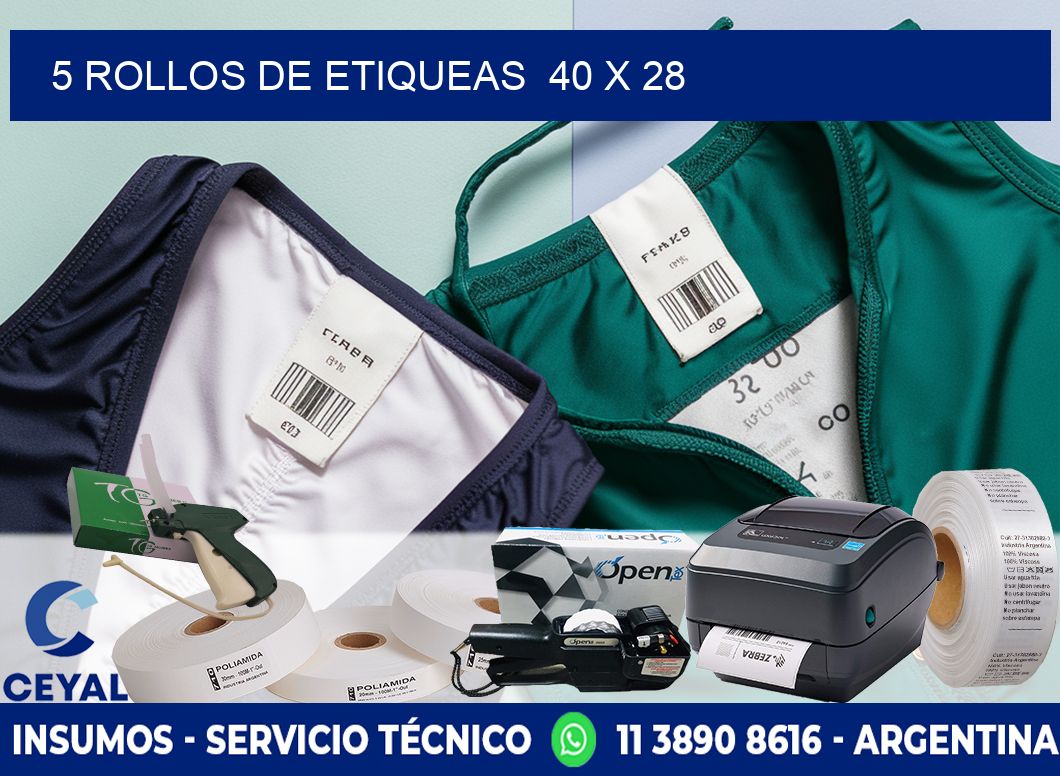 5 ROLLOS DE ETIQUEAS  40 x 28