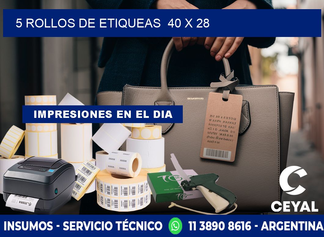 5 ROLLOS DE ETIQUEAS  40 x 28