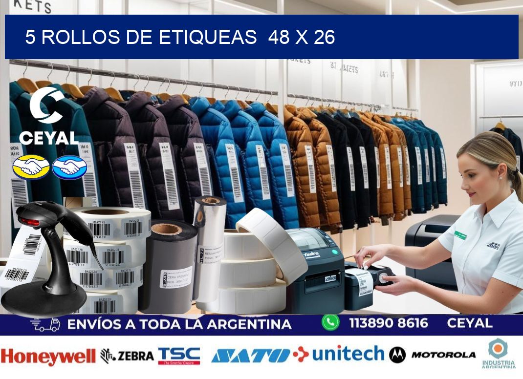 5 ROLLOS DE ETIQUEAS  48 x 26