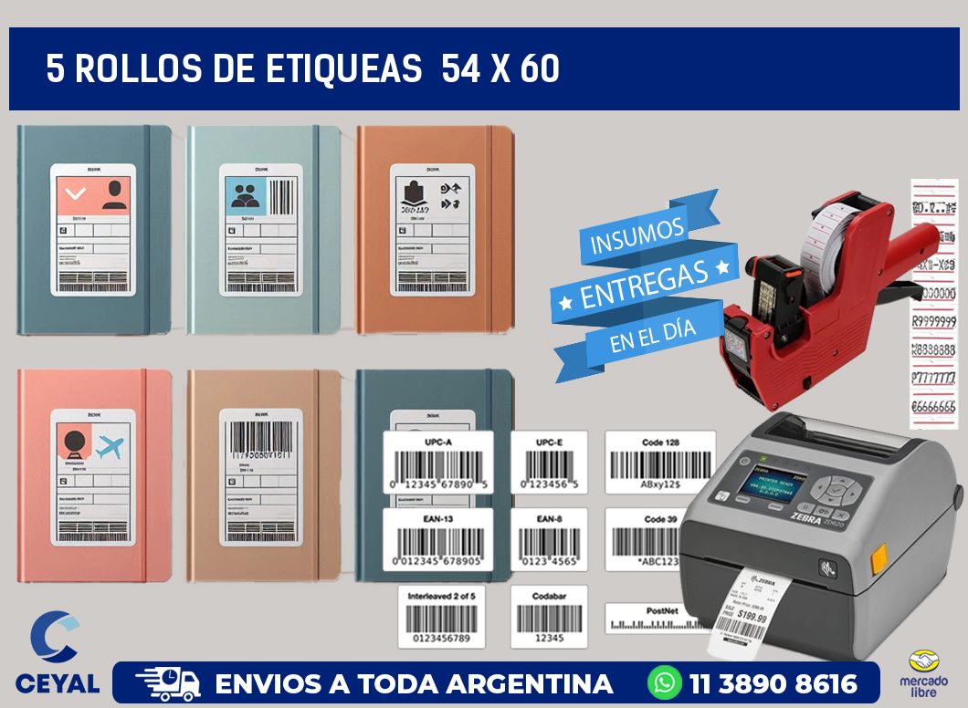 5 ROLLOS DE ETIQUEAS  54 x 60