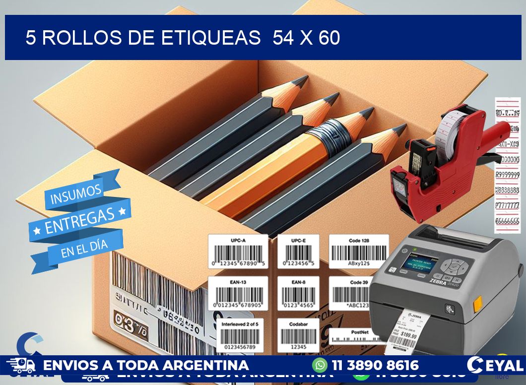 5 ROLLOS DE ETIQUEAS  54 x 60