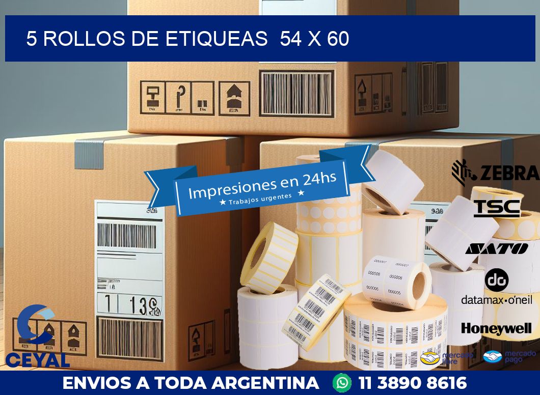 5 ROLLOS DE ETIQUEAS  54 x 60