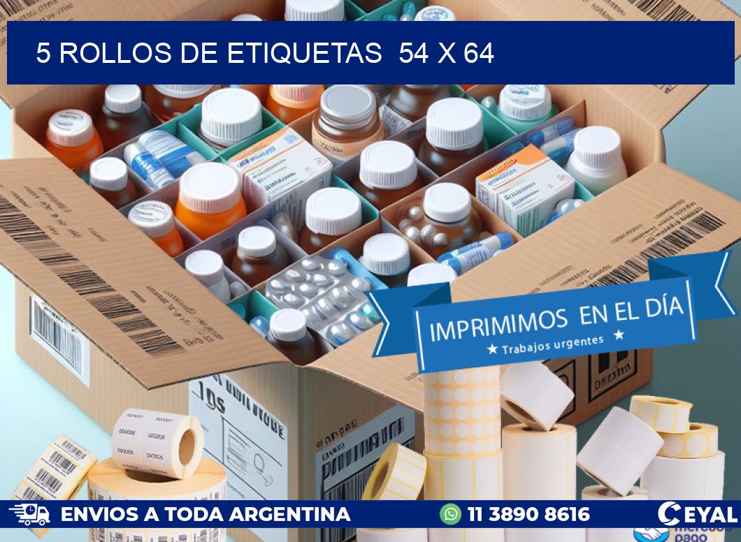 5 ROLLOS DE ETIQUETAS  54 x 64
