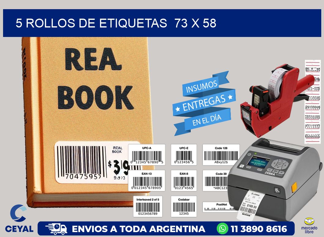 5 ROLLOS DE ETIQUETAS  73 x 58