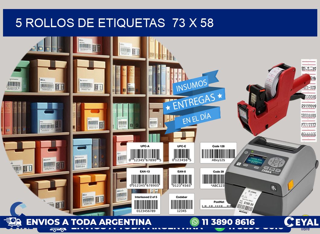 5 ROLLOS DE ETIQUETAS  73 x 58