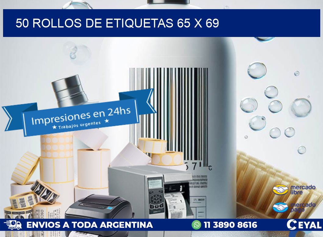 50 ROLLOS DE ETIQUETAS 65 x 69