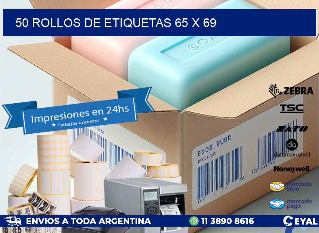 50 ROLLOS DE ETIQUETAS 65 x 69