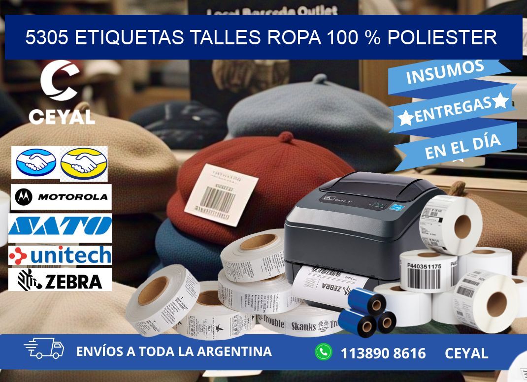 5305 ETIQUETAS TALLES ROPA 100 % POLIESTER