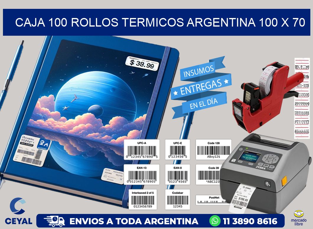 CAJA 100 ROLLOS TERMICOS ARGENTINA 100 x 70