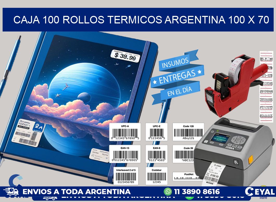 CAJA 100 ROLLOS TERMICOS ARGENTINA 100 x 70
