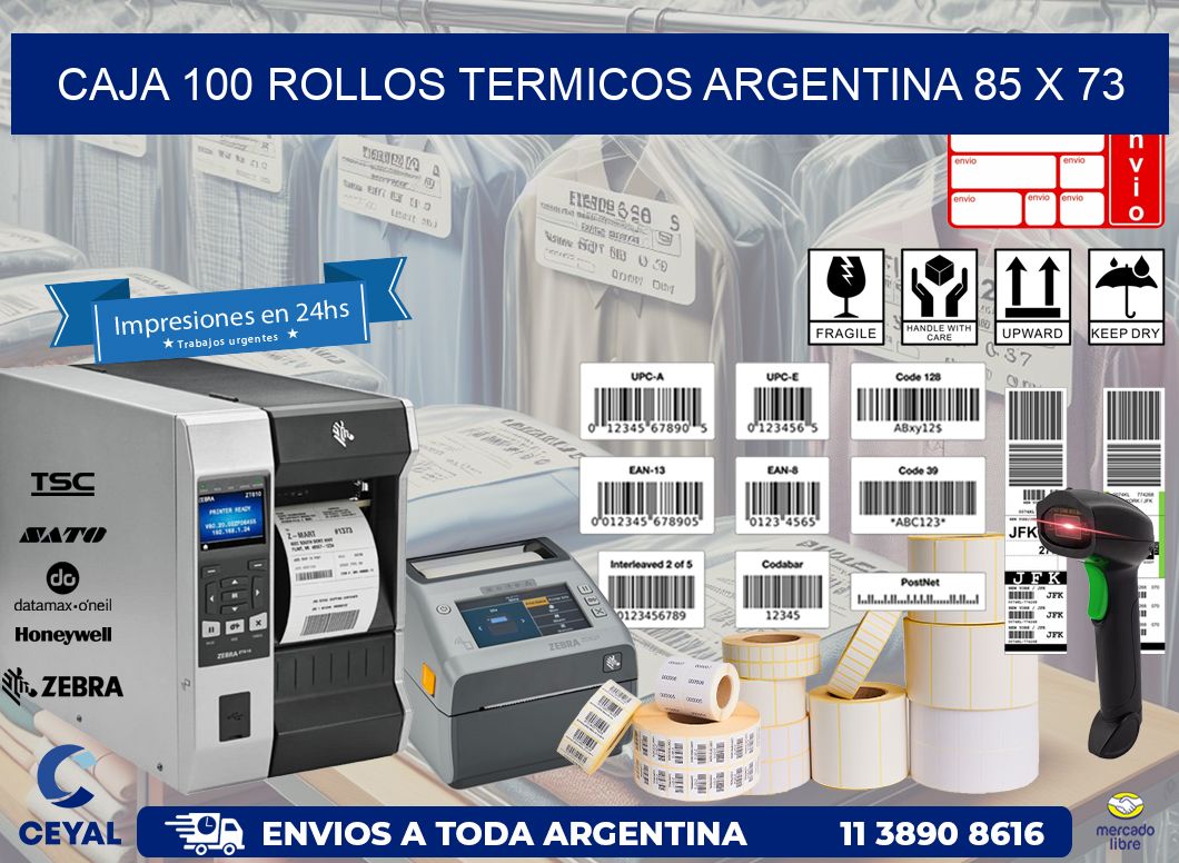 CAJA 100 ROLLOS TERMICOS ARGENTINA 85 x 73