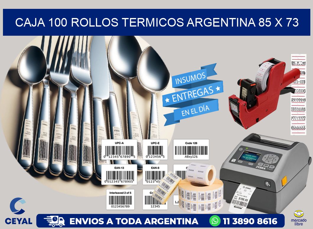 CAJA 100 ROLLOS TERMICOS ARGENTINA 85 x 73