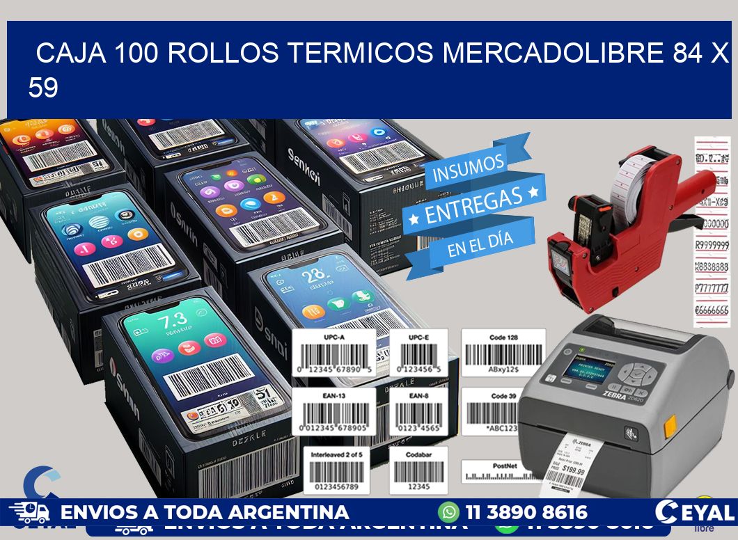 CAJA 100 ROLLOS TERMICOS MERCADOLIBRE 84 x 59