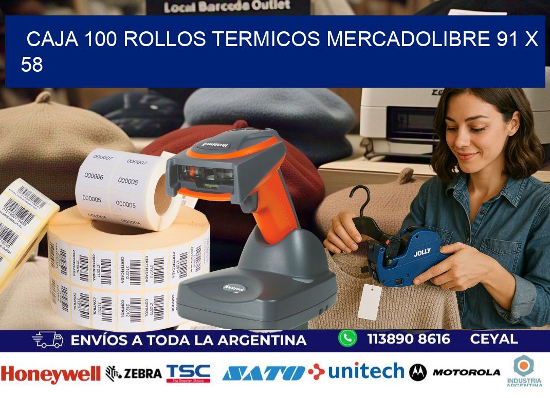 CAJA 100 ROLLOS TERMICOS MERCADOLIBRE 91 x 58
