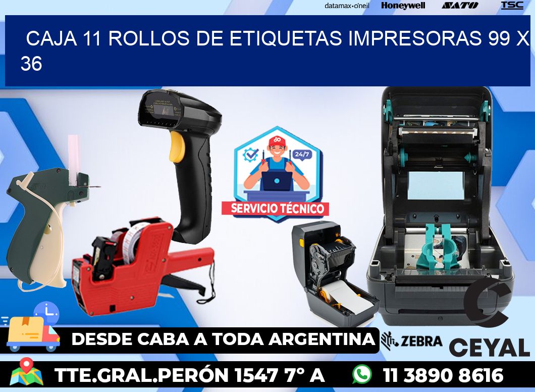 CAJA 11 ROLLOS DE ETIQUETAS IMPRESORAS 99 x 36