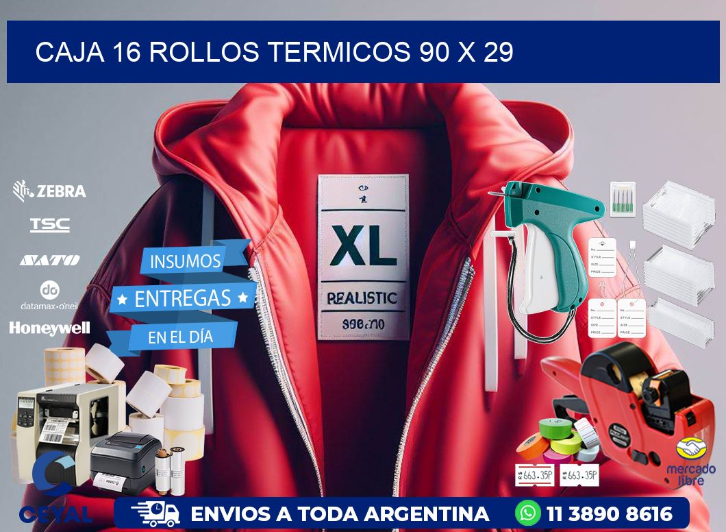 CAJA 16 ROLLOS TERMICOS 90 x 29