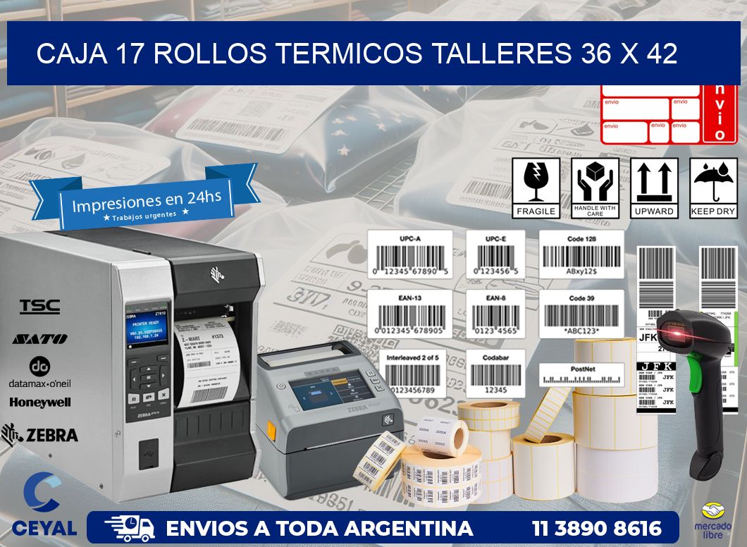 CAJA 17 ROLLOS TERMICOS TALLERES 36 x 42