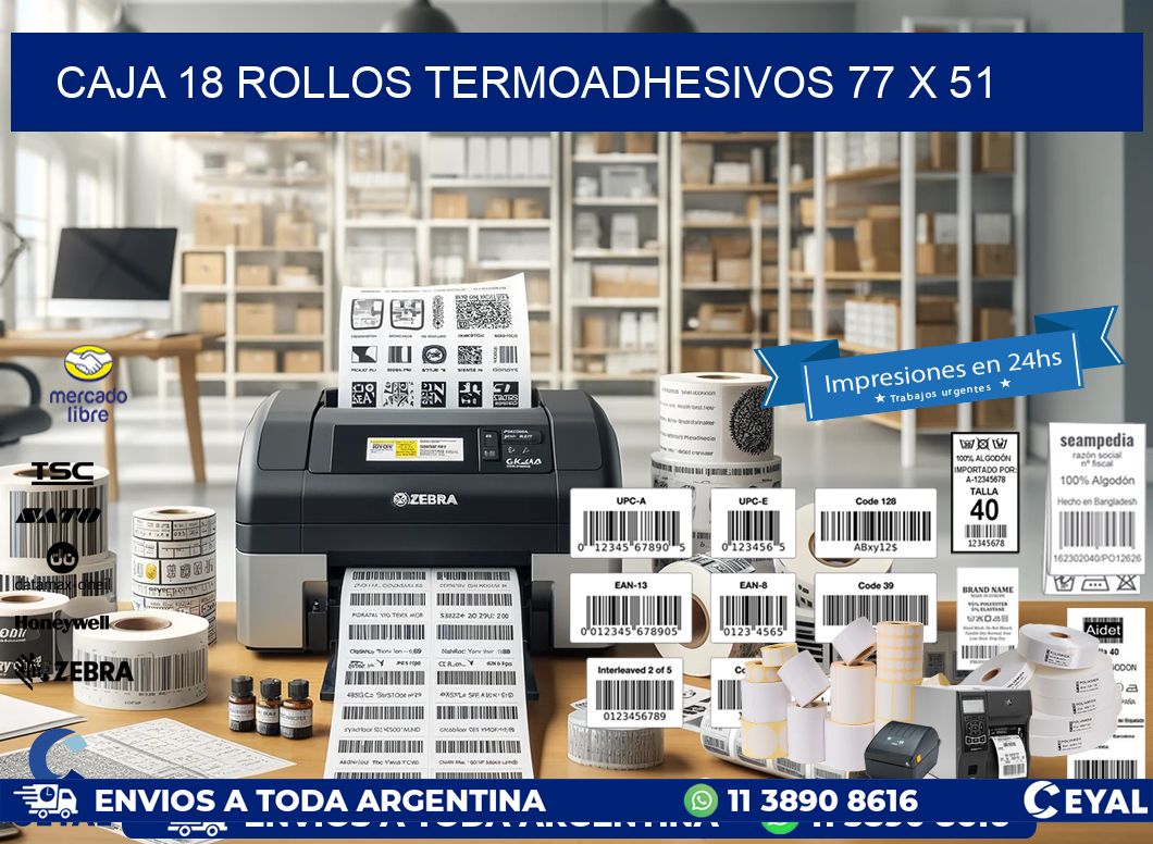CAJA 18 ROLLOS TERMOADHESIVOS 77 x 51
