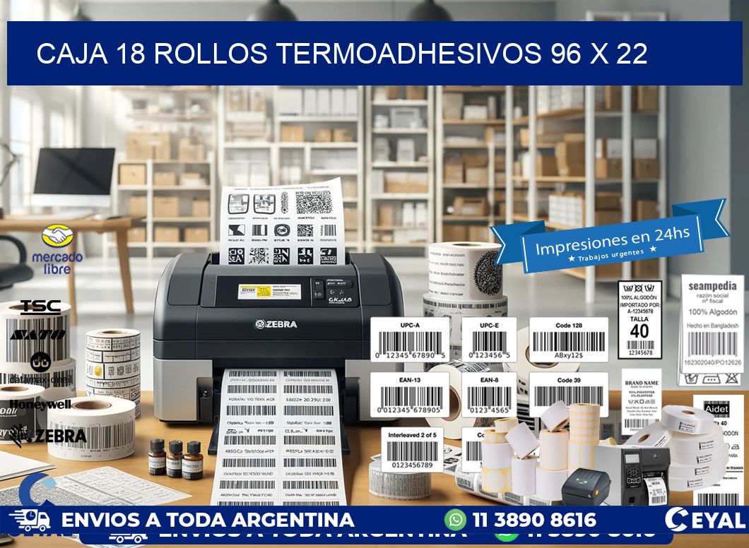 CAJA 18 ROLLOS TERMOADHESIVOS 96 x 22