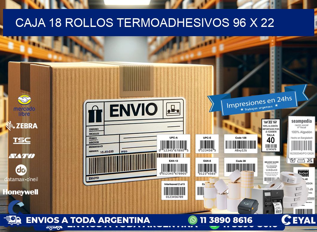 CAJA 18 ROLLOS TERMOADHESIVOS 96 x 22