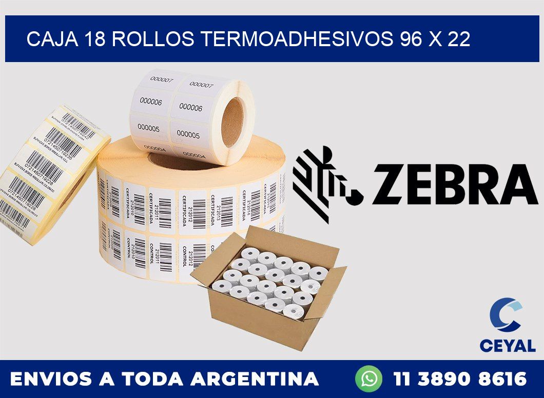 CAJA 18 ROLLOS TERMOADHESIVOS 96 x 22