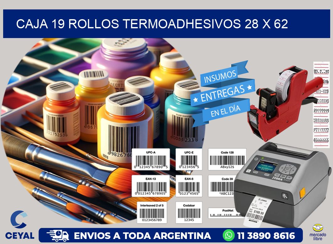 CAJA 19 ROLLOS TERMOADHESIVOS 28 x 62