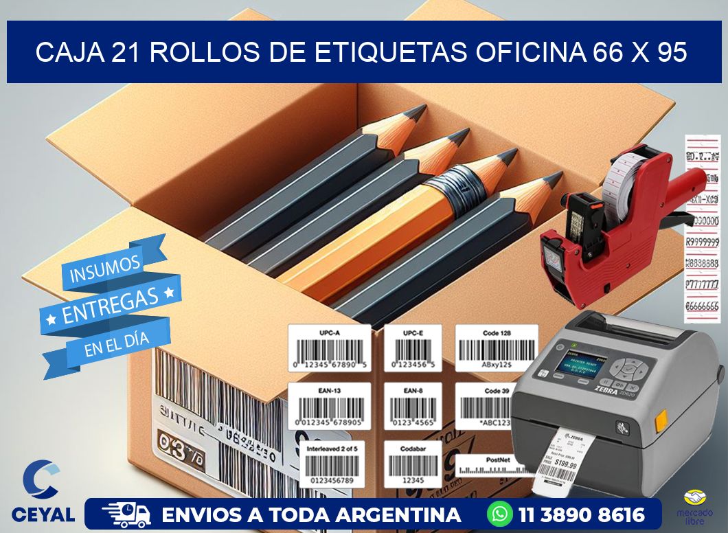 CAJA 21 ROLLOS DE ETIQUETAS OFICINA 66 x 95