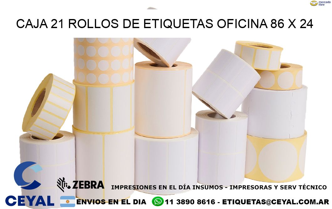 CAJA 21 ROLLOS DE ETIQUETAS OFICINA 86 x 24