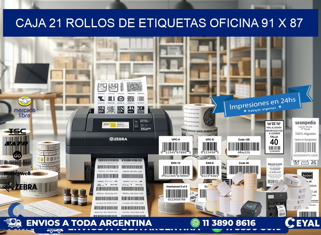 CAJA 21 ROLLOS DE ETIQUETAS OFICINA 91 x 87