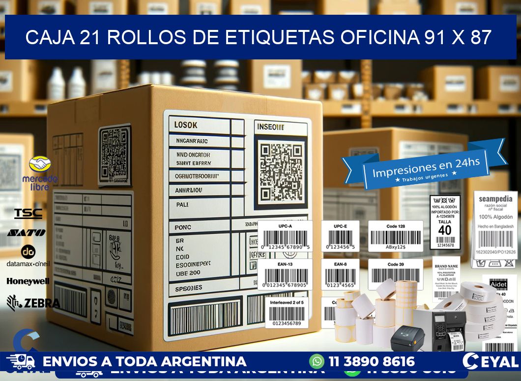 CAJA 21 ROLLOS DE ETIQUETAS OFICINA 91 x 87