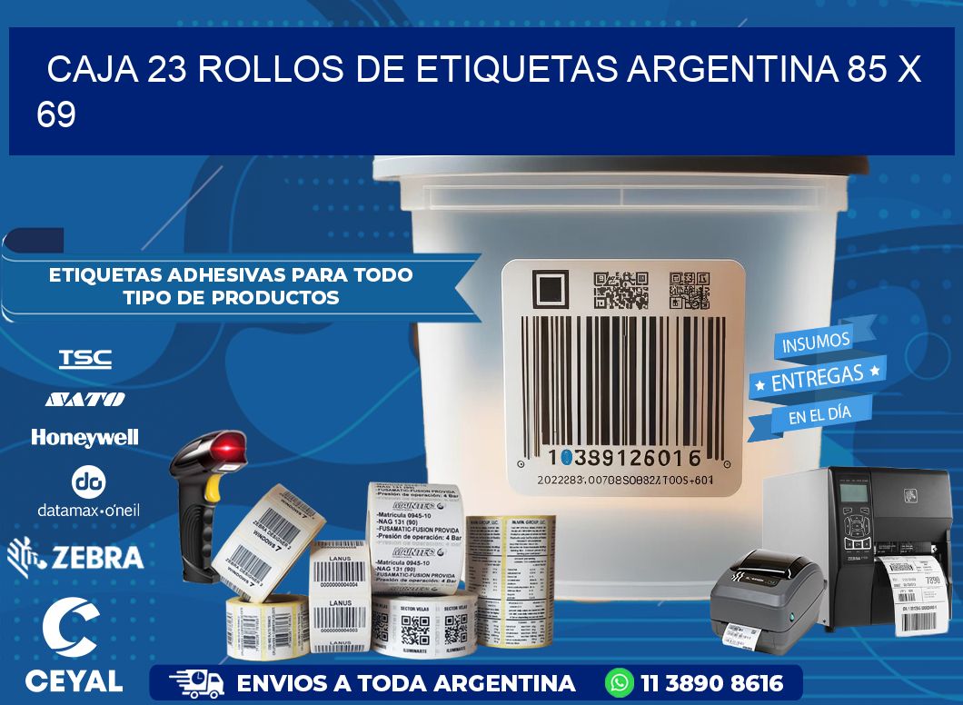 CAJA 23 ROLLOS DE ETIQUETAS ARGENTINA 85 x 69